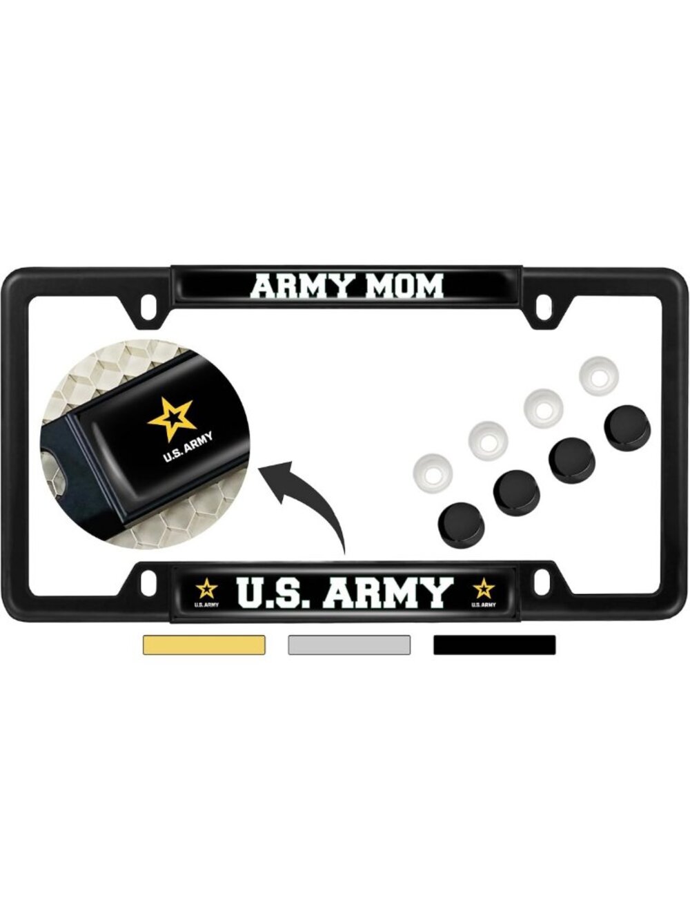 Military Mom Car License Plate Frame - Black Metal, 4-Hole Design, Durable